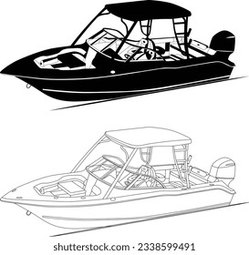 fishing boat vector one color and line art