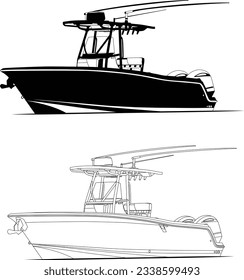 fishing boat vector one color and line art