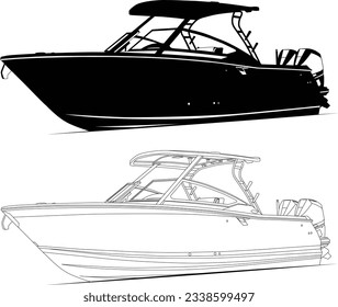 fishing boat vector one color and line art