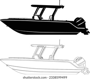 fishing boat vector one color and line art