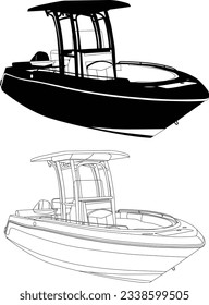 fishing boat vector one color and line art