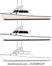 Vector de barco de pesca, un color, ilustración de arte de línea