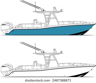 Fishing Boat Vector, Printable Art Design, And Line Art,