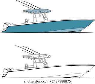 Fishing Boat Vector, Printable Art Design, And Line Art,