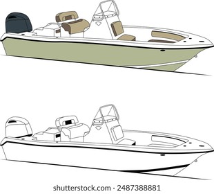 Fishing Boat Vector, Printable Art Design, And Line Art,