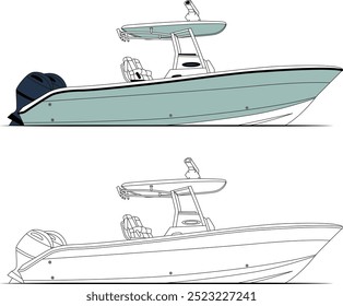 Fishing boat vectors, line art illustrations, sport fishing boat vectors, fisherman vectors, graphics, and graphic art are available royalty-free for download