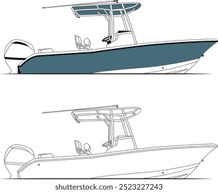 Fishing boat vectors, line art illustrations, sport fishing boat vectors, fisherman vectors, graphics, and graphic art are available royalty-free for download