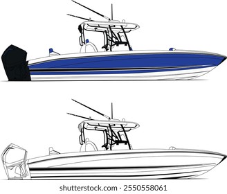 fishing boat vectors, line art illustrations, sport fishing boat vectors, fisherman vectors, graphics, and graphic art are available royalty-free for download