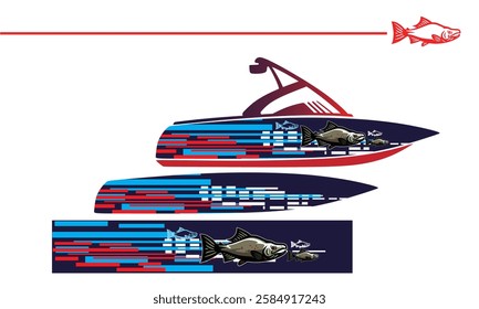 fishing boat wrap with salmon fish image, best printing design foe boat vector illustrations