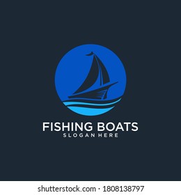 fishing boats logo design template vector