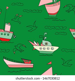 Fishing boats pattern cartoon design for children