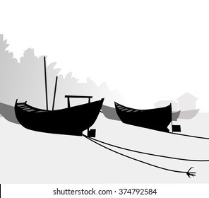 Fishing Boats Silhouette - Vector