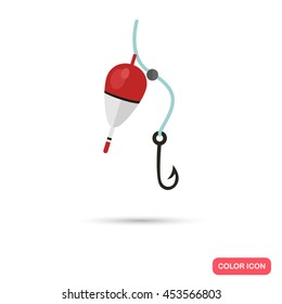 Fishing bobber and hook color flat icon