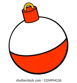 Fishing Bobber - A vector cartoon illustration of a red and white Fishing Bobber.