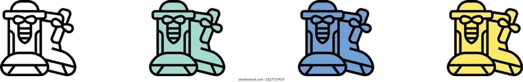 fishing boots icon. Outline, Green, Blue and Yellow Style Design Isolated On White Background