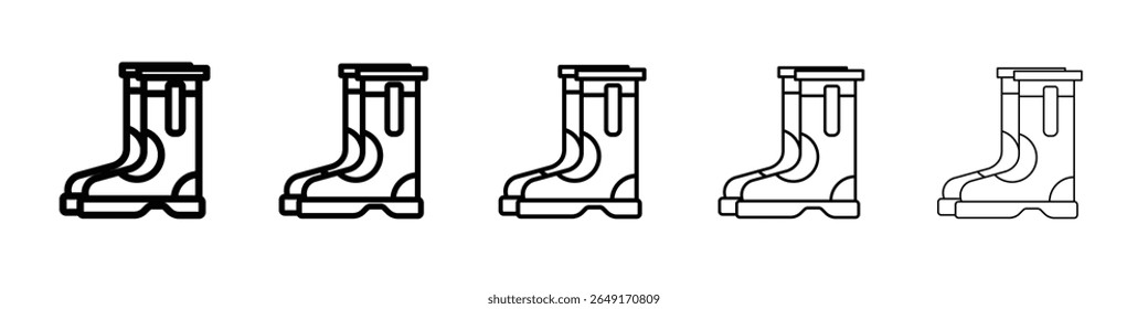 Conjunto de marca de logotipo de contorno delgado de icono de botas de pesca