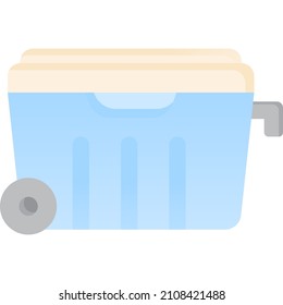 Fishing box tackle vector icon isolated on white background. Fisher plastic crate for fresh fish. Portable angling cooler. Recreation hobby container equipment