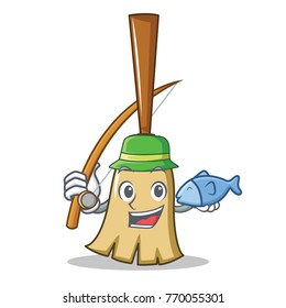 Fishing broom character cartoon style