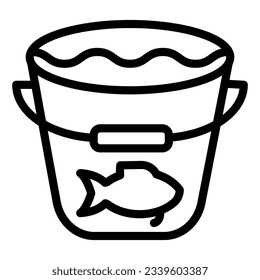 Fishing bucket line icon. Bucket with water and fish illustration isolated on white. The catch outline style design, designed for web and app. Eps 10