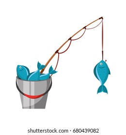 Fishing bucket with rod