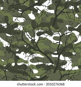 Fishing camouflage, endless, with tree branches. Seamless print. Vector.