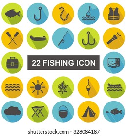 Fishing, camping icons - flat design
