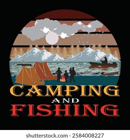 fishing and camping at night design 