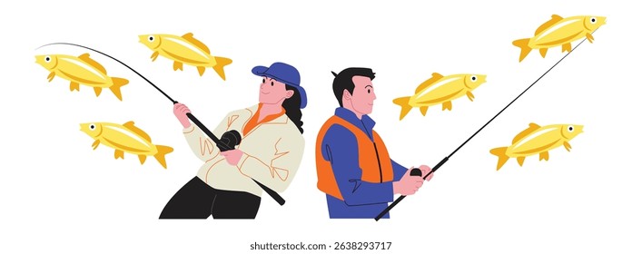 Fishing can be done in a fishing pond. The tools needed are fishing rods, hooks, and bait