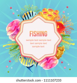 fishing card blue with coral reef