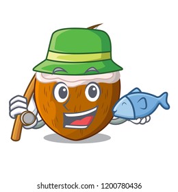Fishing cartoon beverage coconuts on the beach