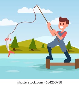 Man Fishing Cartoon Images Stock Photos Vectors Shutterstock