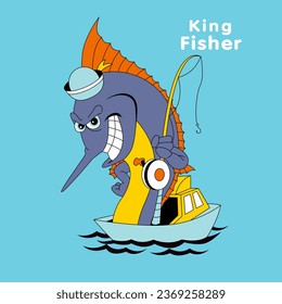 fishing cartoon marlin fish, t-shirt design vector illustration