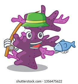 Fishing cartoon purple coral reef under sea