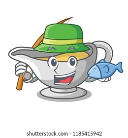 Fishing cartoon sauce boat with turkey gravy