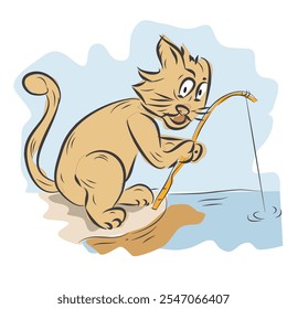 A Fishing Cat Vector Illustration