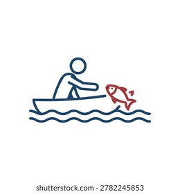Fishing Catch Icon Illustration Containing hooked fish, sport angling, and lake activity