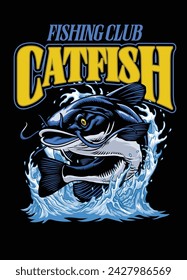 Fishing Catfish Vintage Colorful Shirt Design