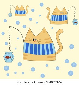 Fishing cats on a bright background