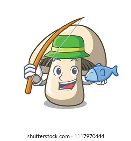 Fishing champignon mushroom mascot cartoon