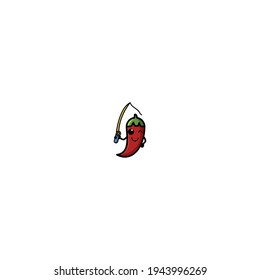 Fishing Chili Cartoon Character Vector Illustration Design. Cute, Fun, And Funny Style. Recomended For Vegetable Shop Logo Mascot.