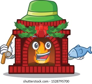 Fishing christmas fireplace on of cartoon table