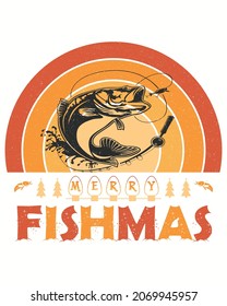 Fishing Christmas, Merry Fishmas Vector illustration. Merry Christmas Background