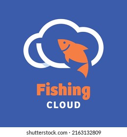 Fishing with cloud logo vector design symbol graphic icon sign illustration creative idea