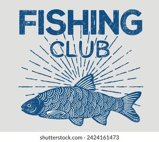 Fishing club artwork for t shirt print, poster, sticker, background and other uses. 
