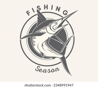 Fishing Club Badge, Marlin Fish Jump out Emblem Vector illustration.