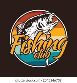 Fishing club badge with salmon drawing