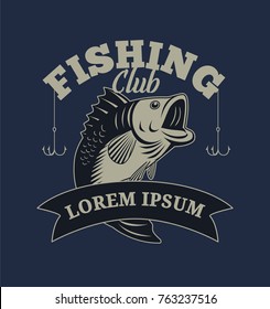 Fishing club with bass fish illustration for graphic t shirt and other uses