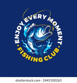Fishing Club. Bass fish.street wear illustration. 