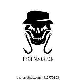 fishing club emblem with skull in panama hat