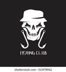 fishing club emblem with skull in panama hat